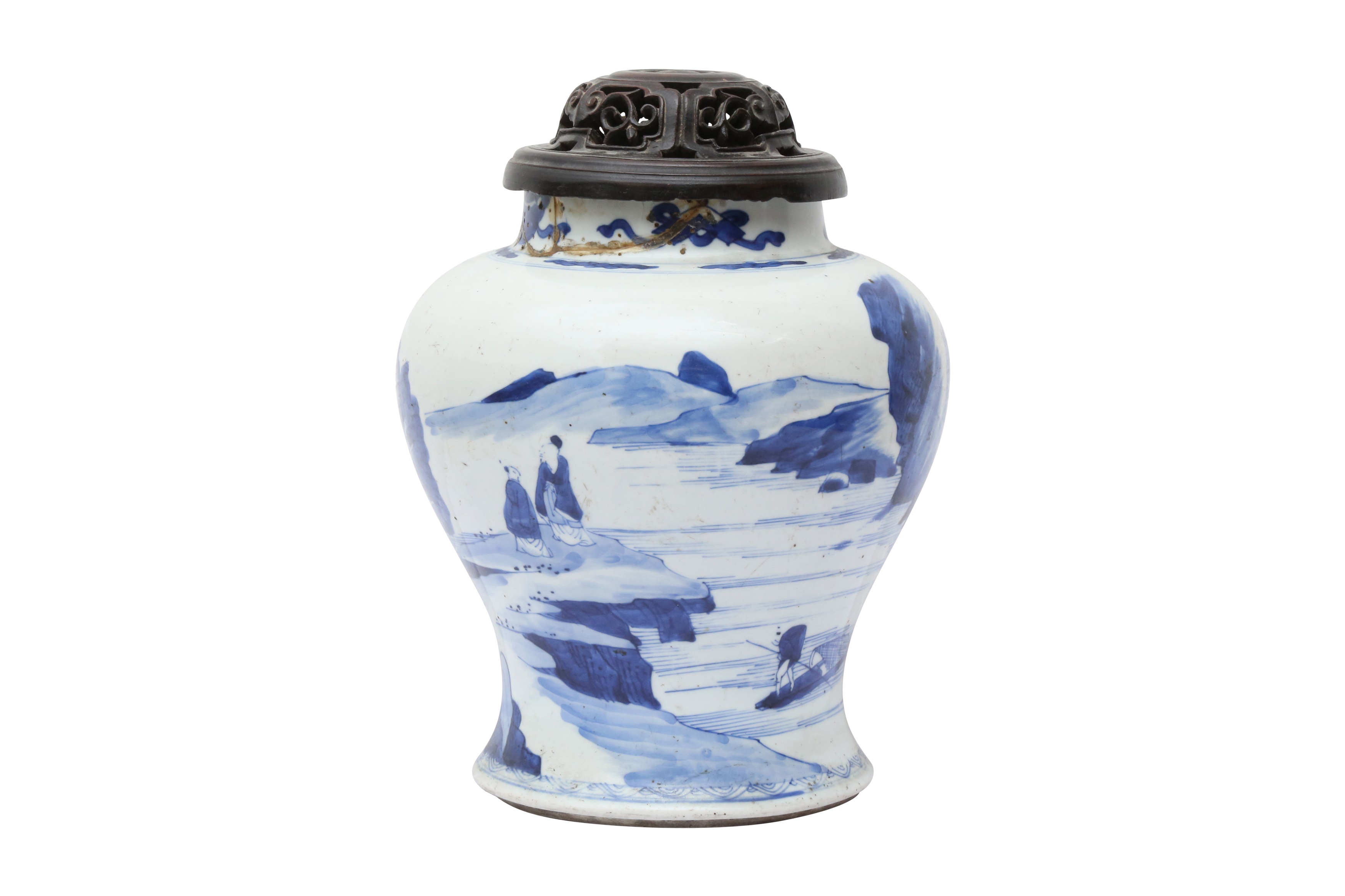 A CHINESE BLUE AND WHITE 'LANDSCAPE' VASE 清康熙 青花山水圖紋瓶 - Image 3 of 22