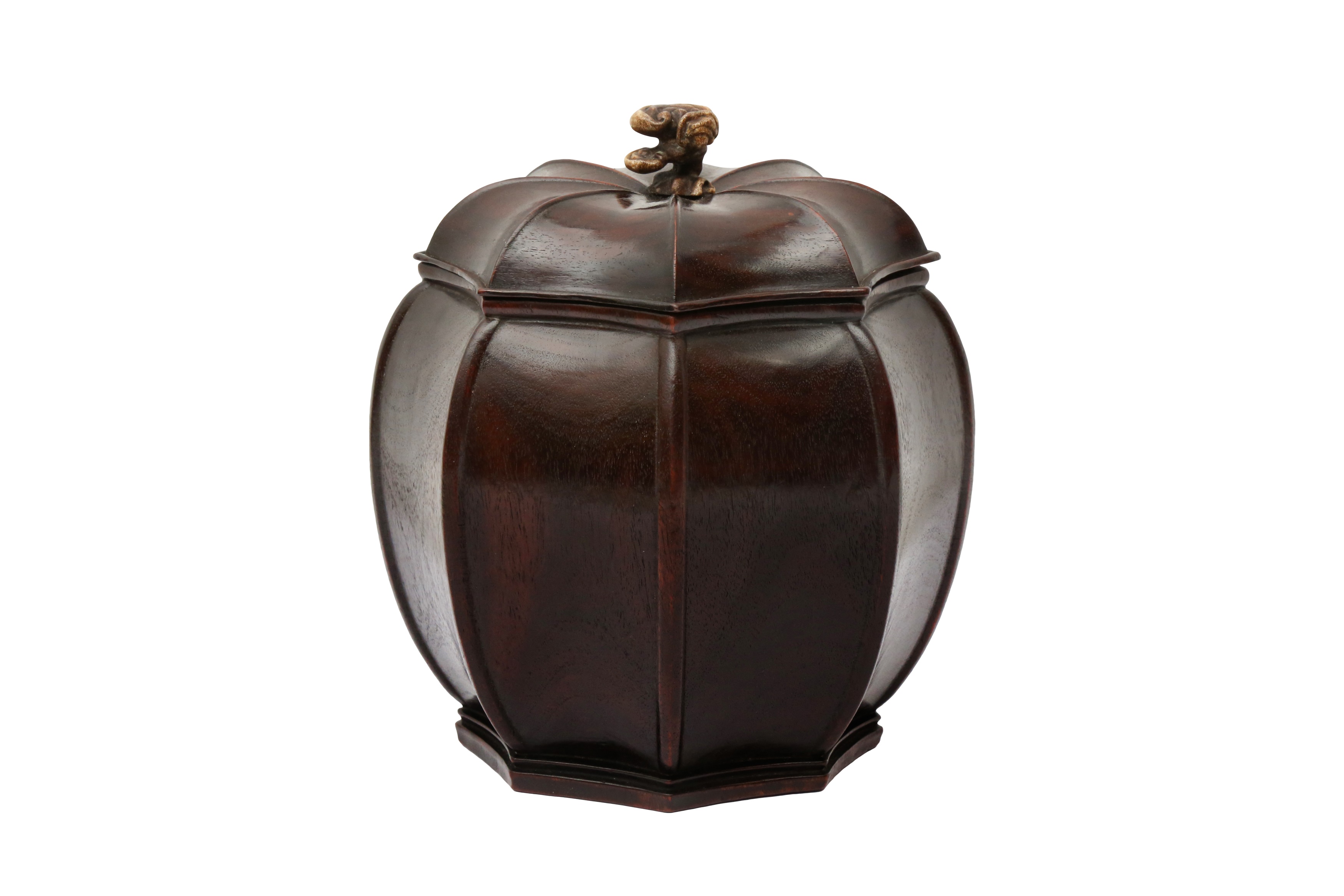 A CHINESE CARVED HARDWOOD TEA CADDY AND COVER 清十八世紀 硬木茶葉罐連蓋