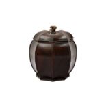 A CHINESE CARVED HARDWOOD TEA CADDY AND COVER 清十八世紀 硬木茶葉罐連蓋