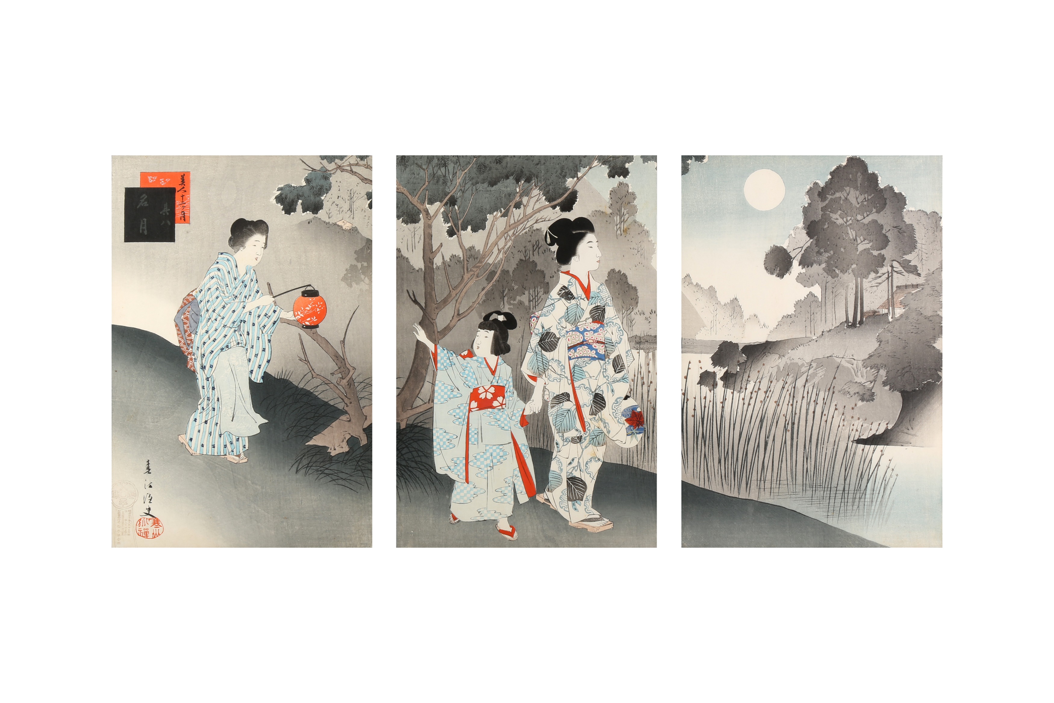 TSUKIOKA YOSHITOSHI (1797 – 1858), MIYAGAWA SHUNTEI (1873 – 1914) Two Japanese woodblock print tript - Image 2 of 23