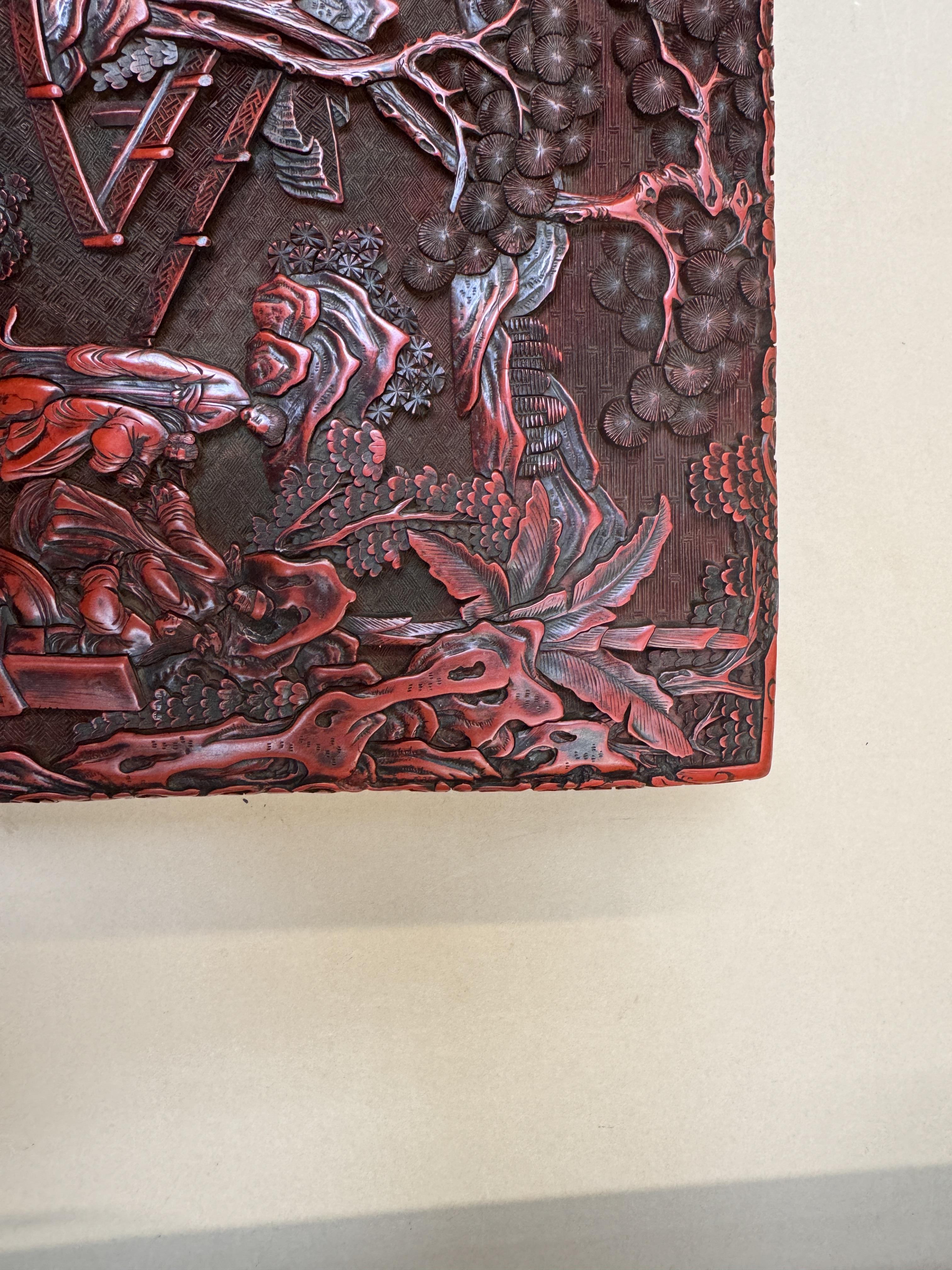 A LARGE AND FINE CHINESE CINNABAR LACQUER 'FIGURAL' BOX AND COVER 早十九世紀 剔紅人物故事圖紋方蓋盒 - Image 49 of 54