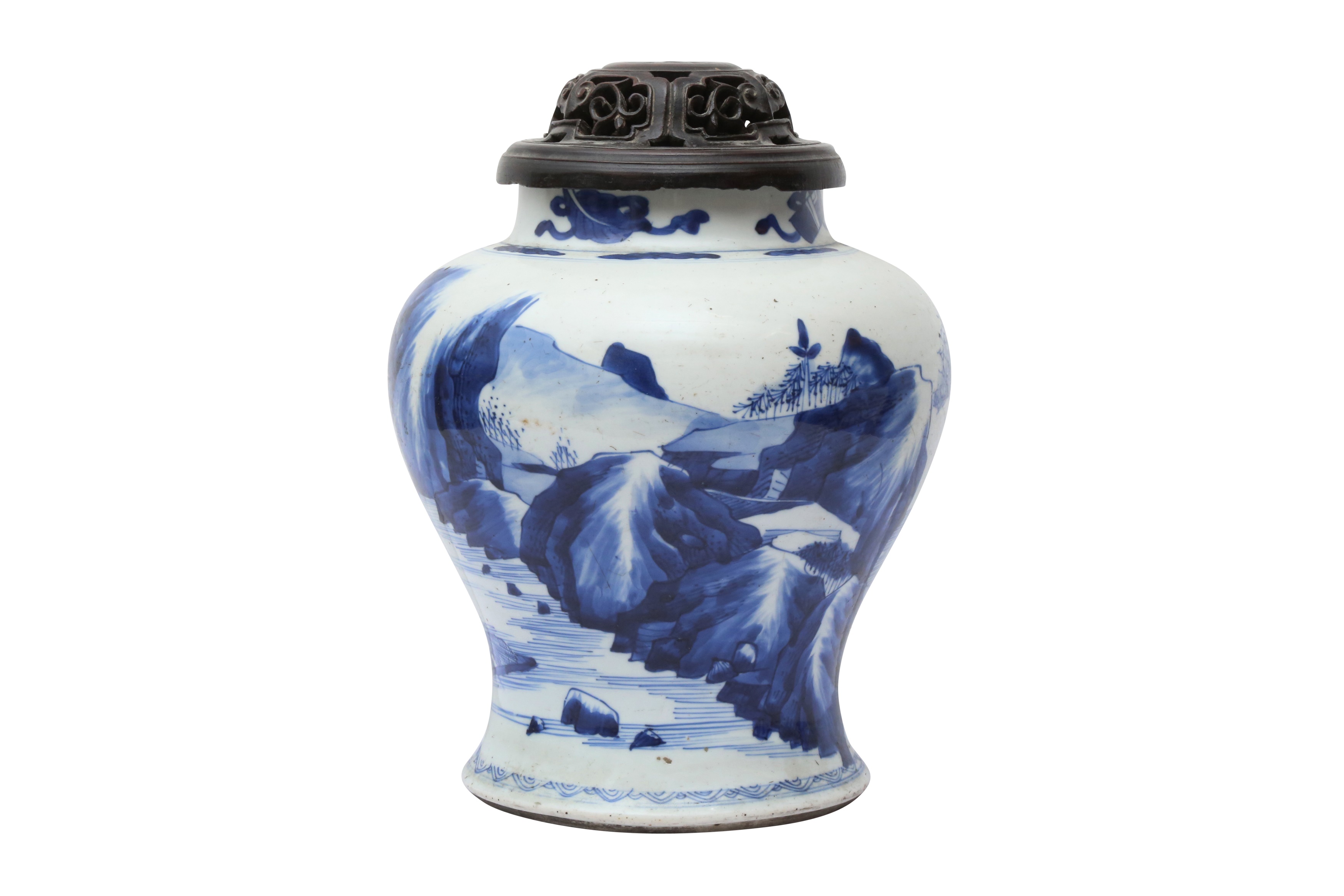 A CHINESE BLUE AND WHITE 'LANDSCAPE' VASE 清康熙 青花山水圖紋瓶 - Image 2 of 22