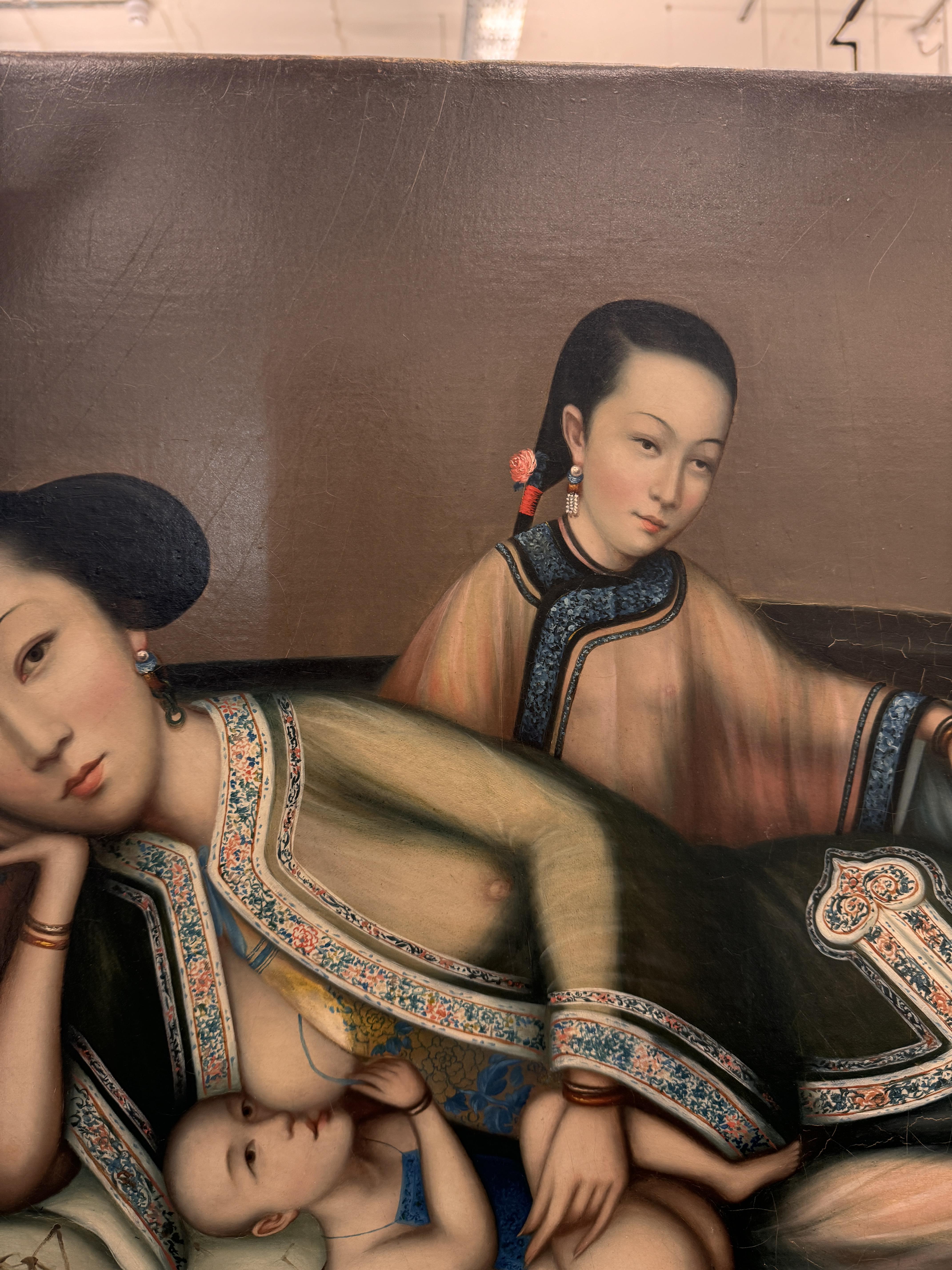 A RARE CHINESE EXPORT 'NURSING MOTHER WITH INFANT AND ATTENDANT' PAINTING, UNKNOWN ARTIST Nursing mo - Image 30 of 42