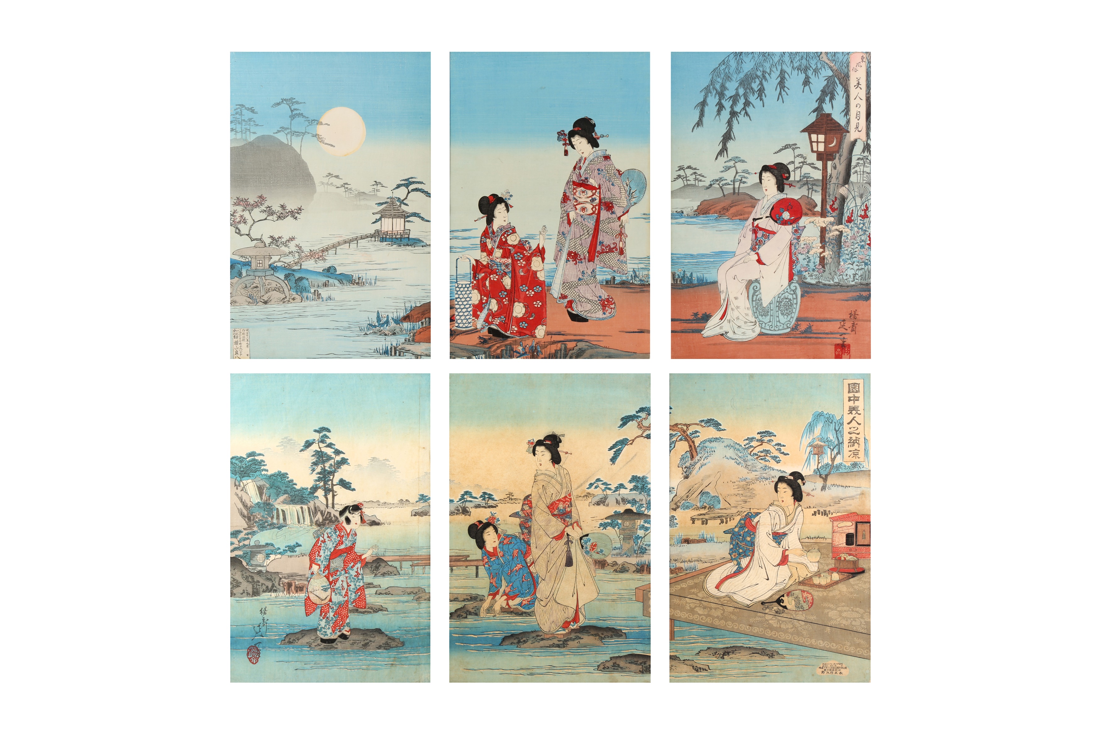 WATANABE NOBUKAZU (1874 – 1944) Two Japaense woodblock print triptychs