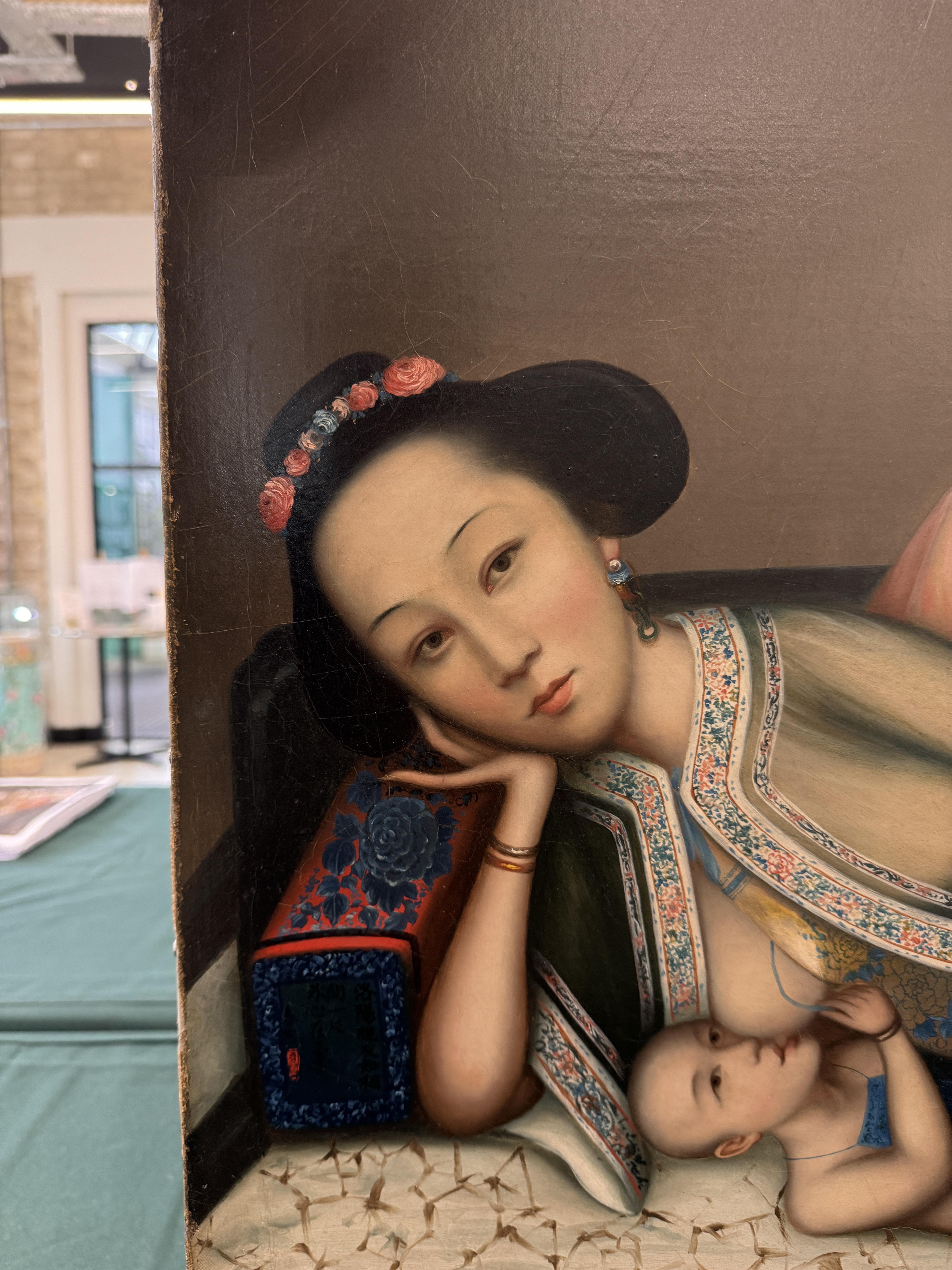 A RARE CHINESE EXPORT 'NURSING MOTHER WITH INFANT AND ATTENDANT' PAINTING, UNKNOWN ARTIST Nursing mo - Image 32 of 42