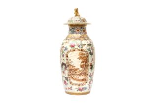 A FINE CHINESE EXPORT FAMILLE-ROSE, SEPIA AND GILT-DECORATED 'EUROPEAN SUBJECT' VASE AND COVER 清乾隆 外