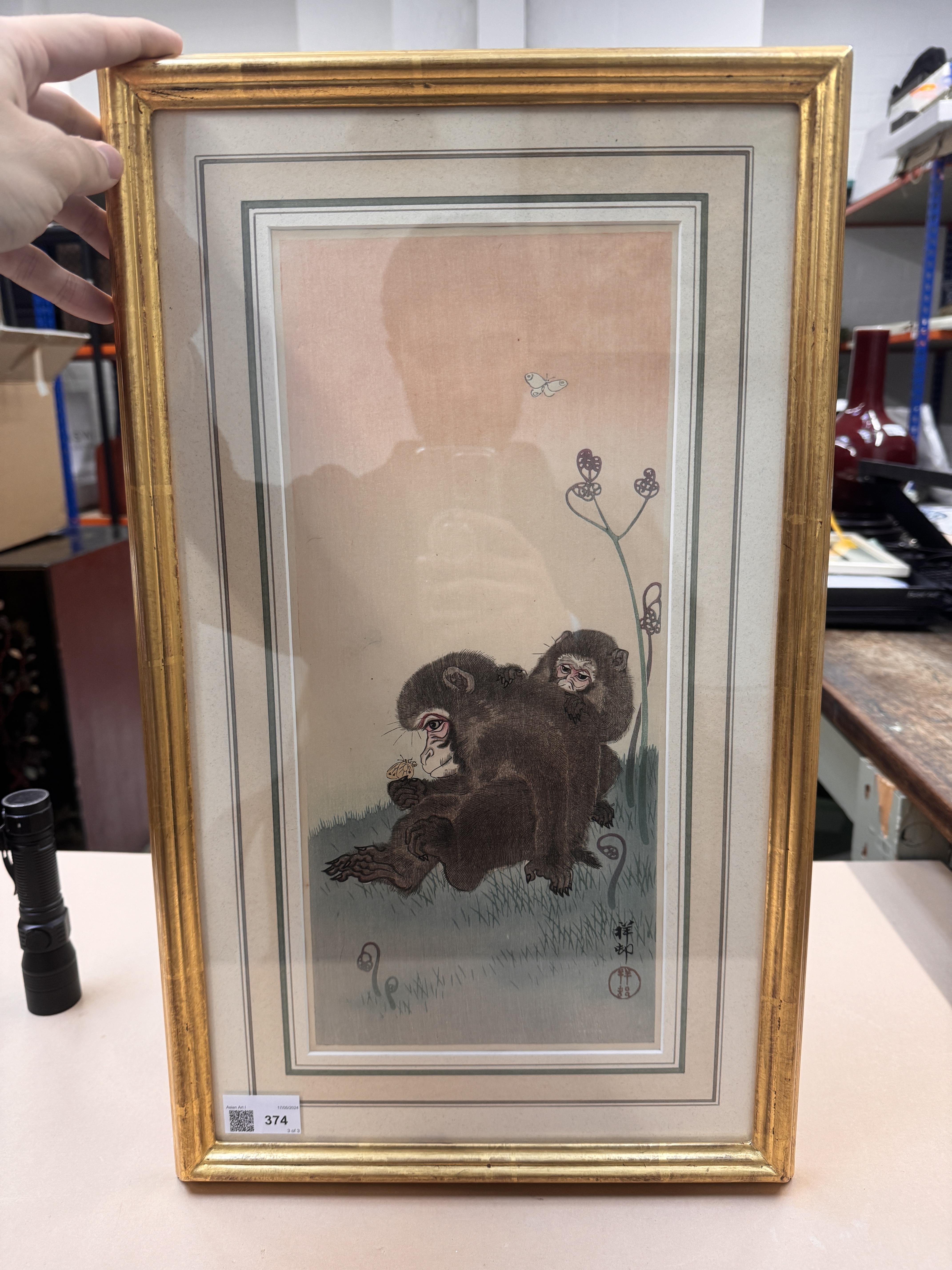 OHARA KOSON (1877 – 1945) Three Japanese woodblock prints of monkeys - Image 38 of 41