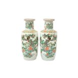 A PAIR OF FINE CHINESE FAMILLE-VERTE ‘BIRD AND BLOSSOM’ VASES 清康熙 五彩花鳥圖紋瓶一對