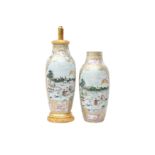 A FINE PAIR OF CHINESE EXPORT 'EUROPEAN HUNTING SCENE' VASES 清雍正或乾隆 外銷粉彩西洋人物巡狩圖瓶一對