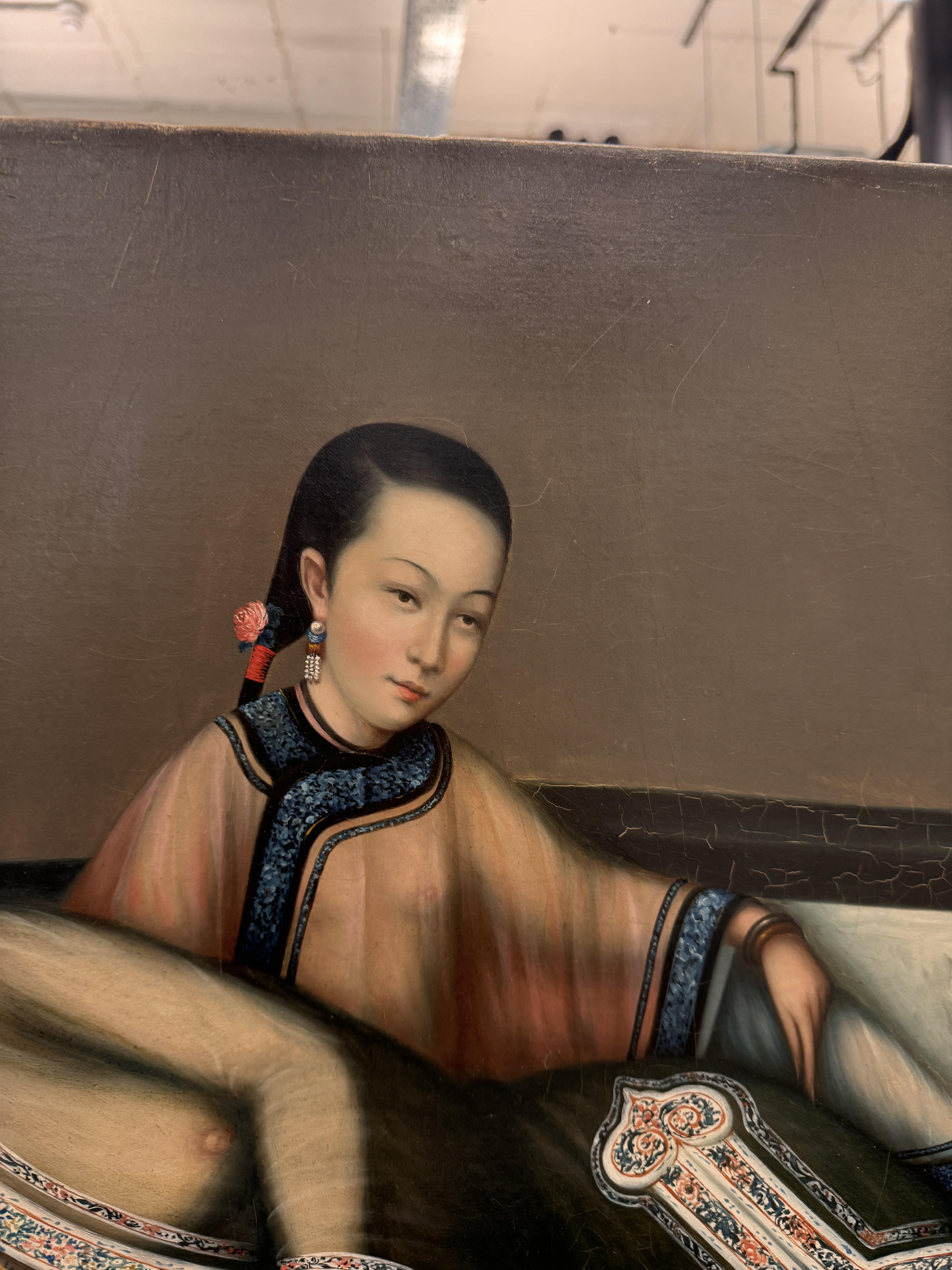A RARE CHINESE EXPORT 'NURSING MOTHER WITH INFANT AND ATTENDANT' PAINTING, UNKNOWN ARTIST Nursing mo - Image 40 of 42