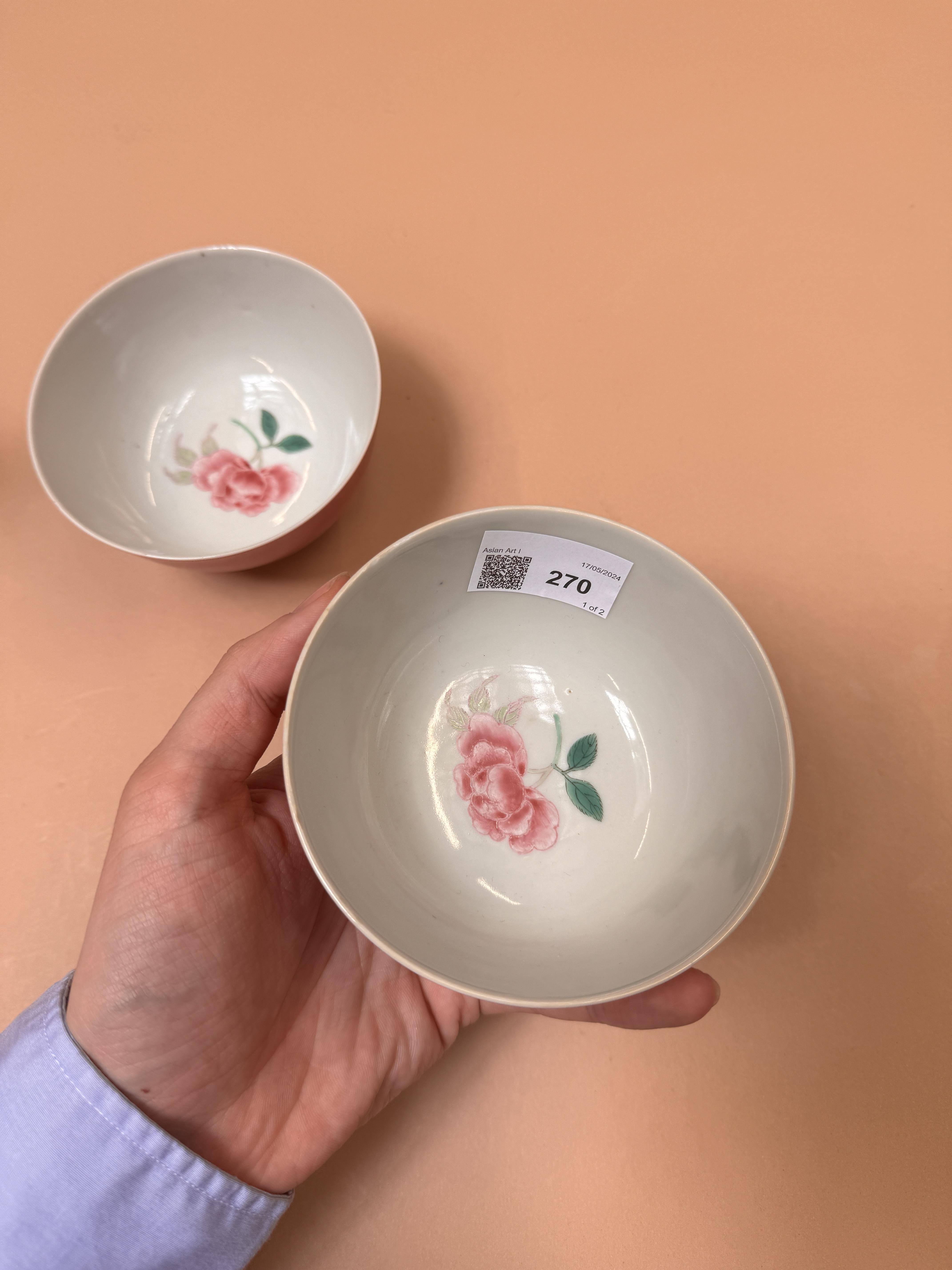 A PAIR OF CHINESE MONOCHROME PINK-GLAZED BOWLS 晚清 胭脂紅釉盌一對 - Image 7 of 21