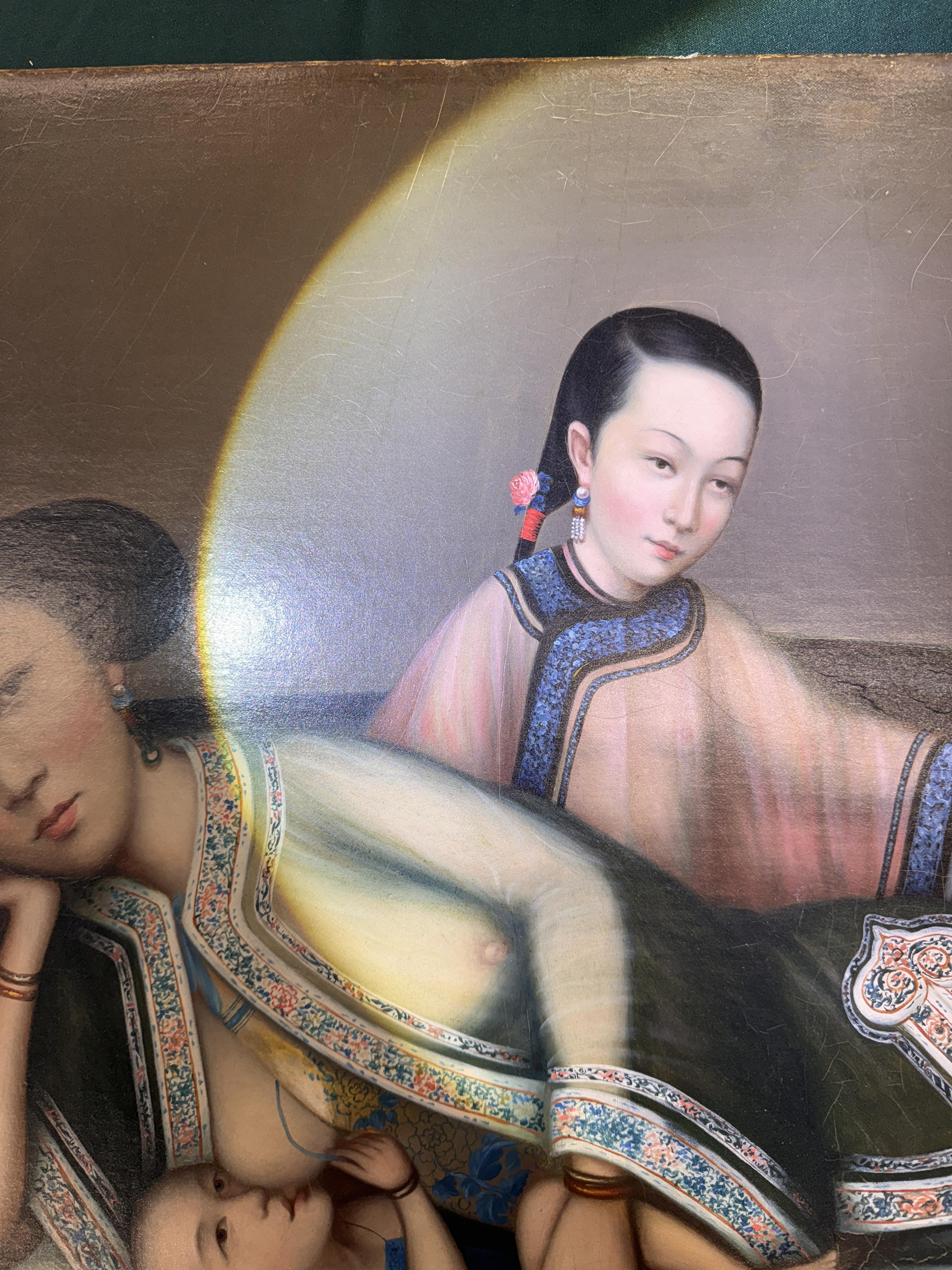 A RARE CHINESE EXPORT 'NURSING MOTHER WITH INFANT AND ATTENDANT' PAINTING, UNKNOWN ARTIST Nursing mo - Image 11 of 42