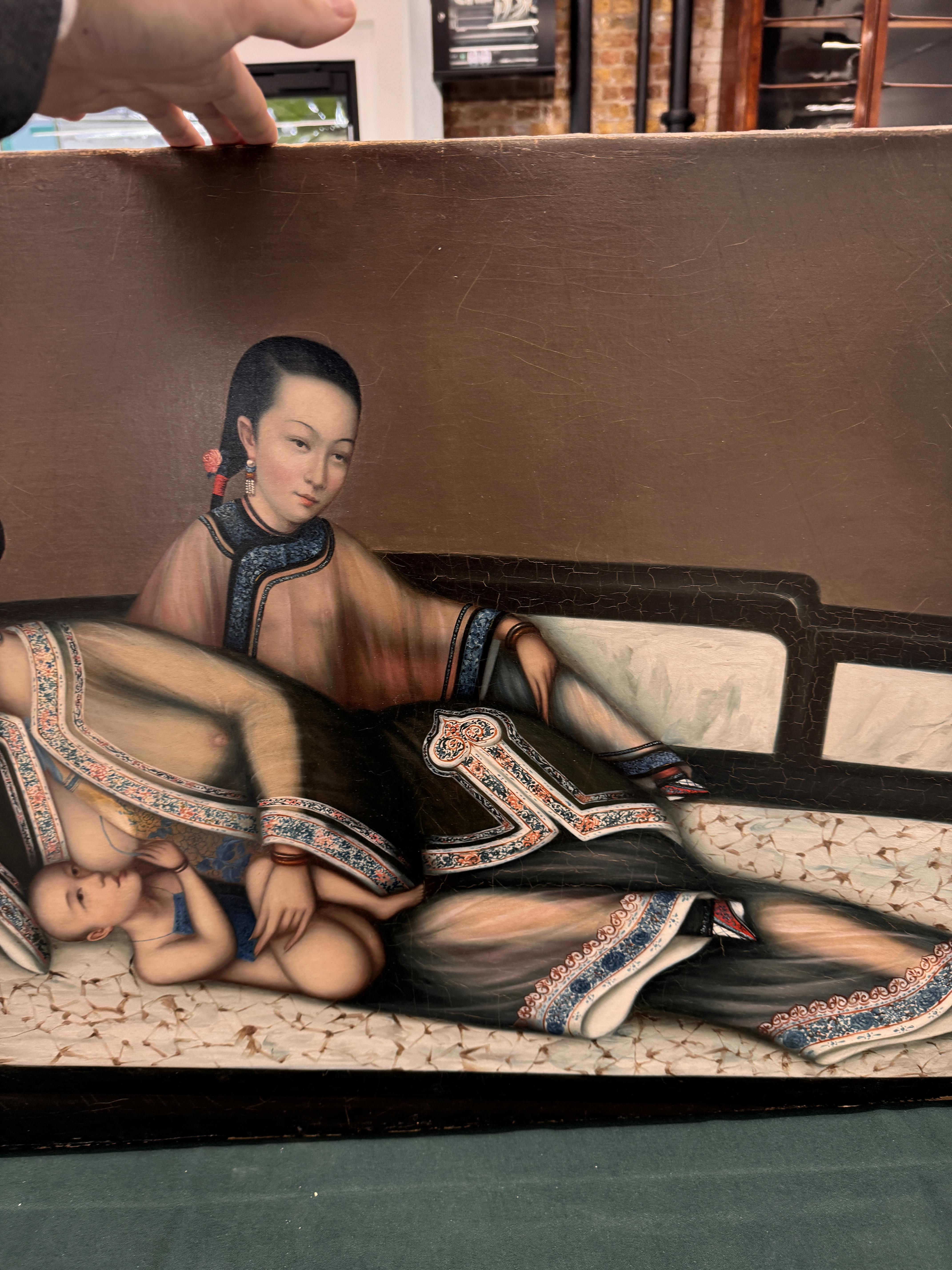 A RARE CHINESE EXPORT 'NURSING MOTHER WITH INFANT AND ATTENDANT' PAINTING, UNKNOWN ARTIST Nursing mo - Image 35 of 42