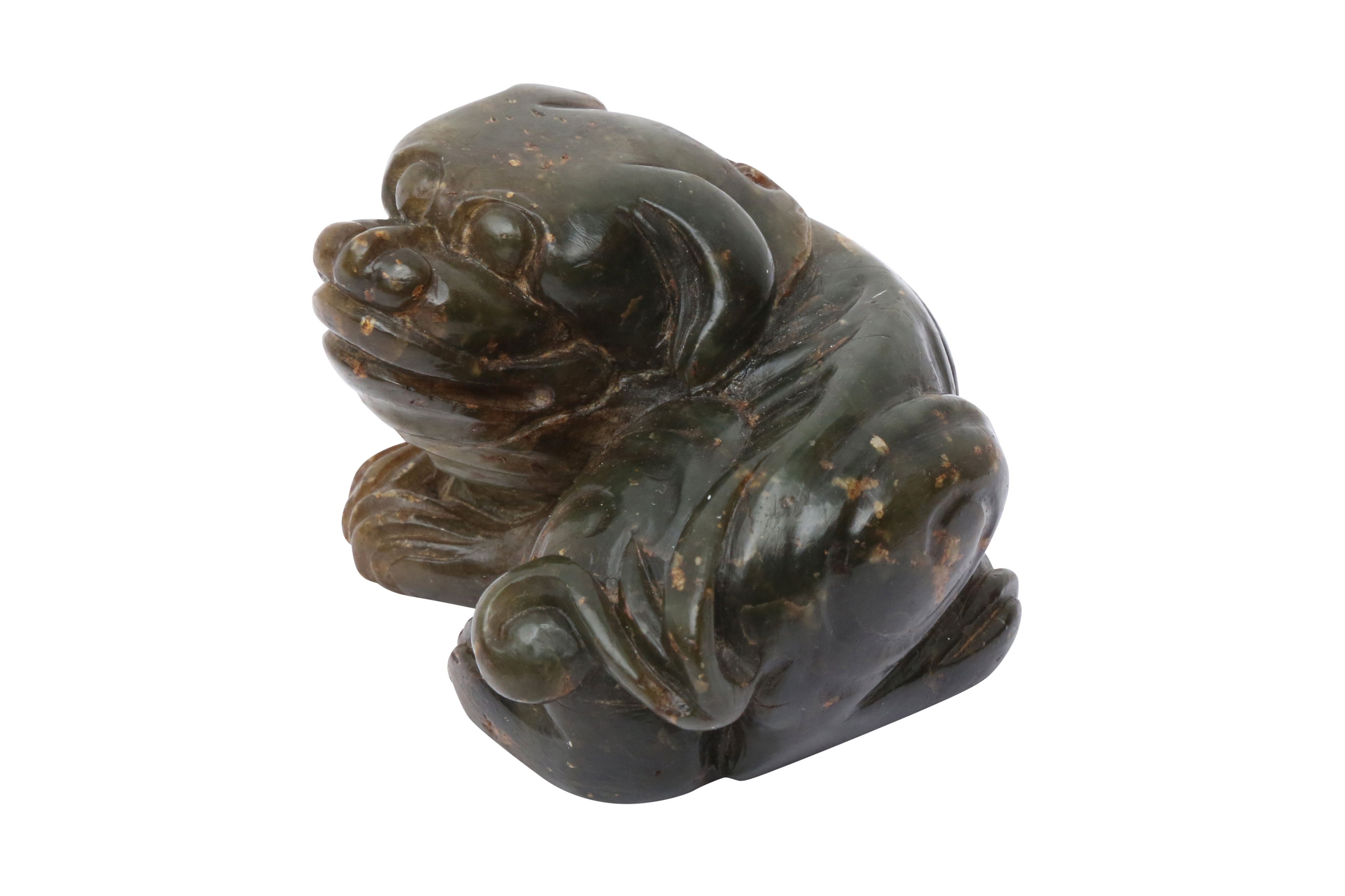 A CHINESE JADE CARVING OF A DOG 明 玉雕狗把件 - Image 2 of 10