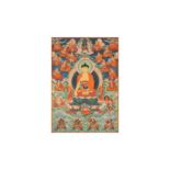 A TIBETAN 'SHAKYAMUNI AND EIGHTEEN ARHATS' THANGKA 十九世紀 藏傳沙迦牟尼與十八羅漢唐卡
