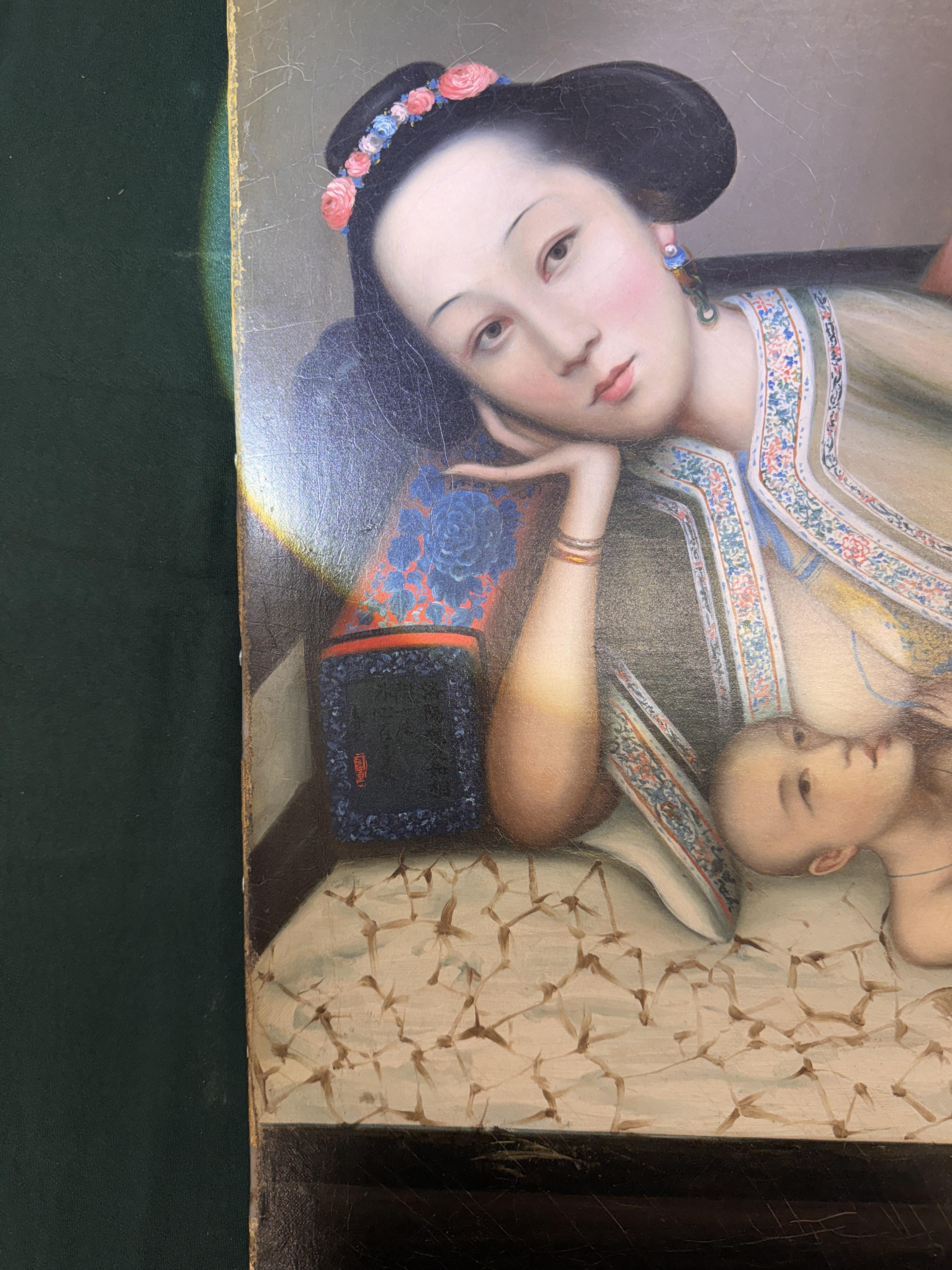 A RARE CHINESE EXPORT 'NURSING MOTHER WITH INFANT AND ATTENDANT' PAINTING, UNKNOWN ARTIST Nursing mo - Image 41 of 42
