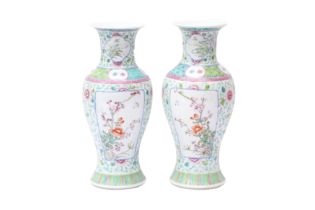 A PAIR OF CHINESE FAMILLE-ROSE VASES 清十九世紀 粉彩開光花卉紋瓶一對 《康熙年製》款