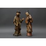 TWO RARE AND IMPRESSIVE CHINESE SOAPSTONE STANDING COURT FIGURES 清十八世紀 壽山石清廷人物像兩件
