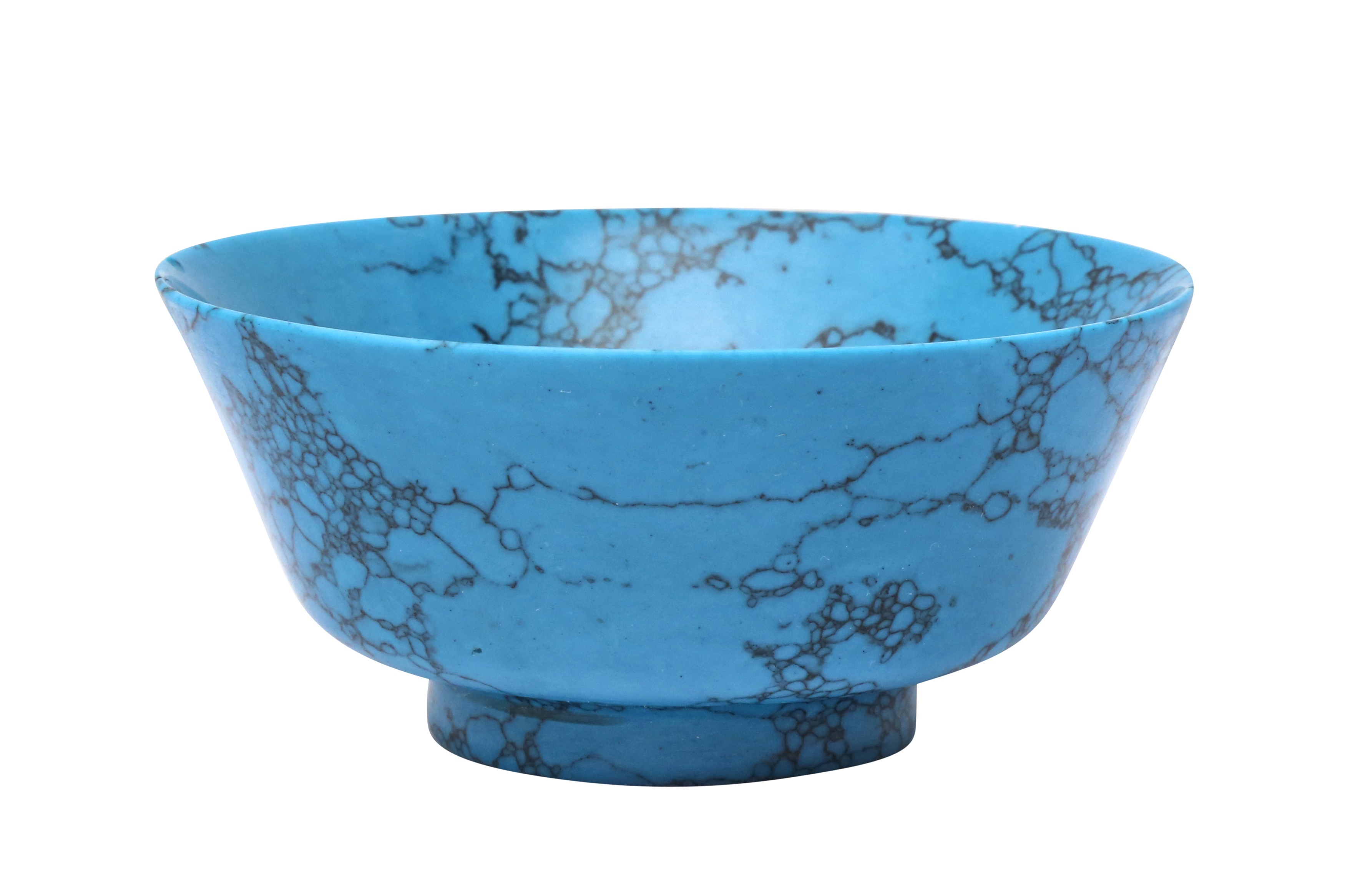 A RARE CHINESE CARVED AND TURNED SOLID TURQUOISE BOWL 清 綠松石盌