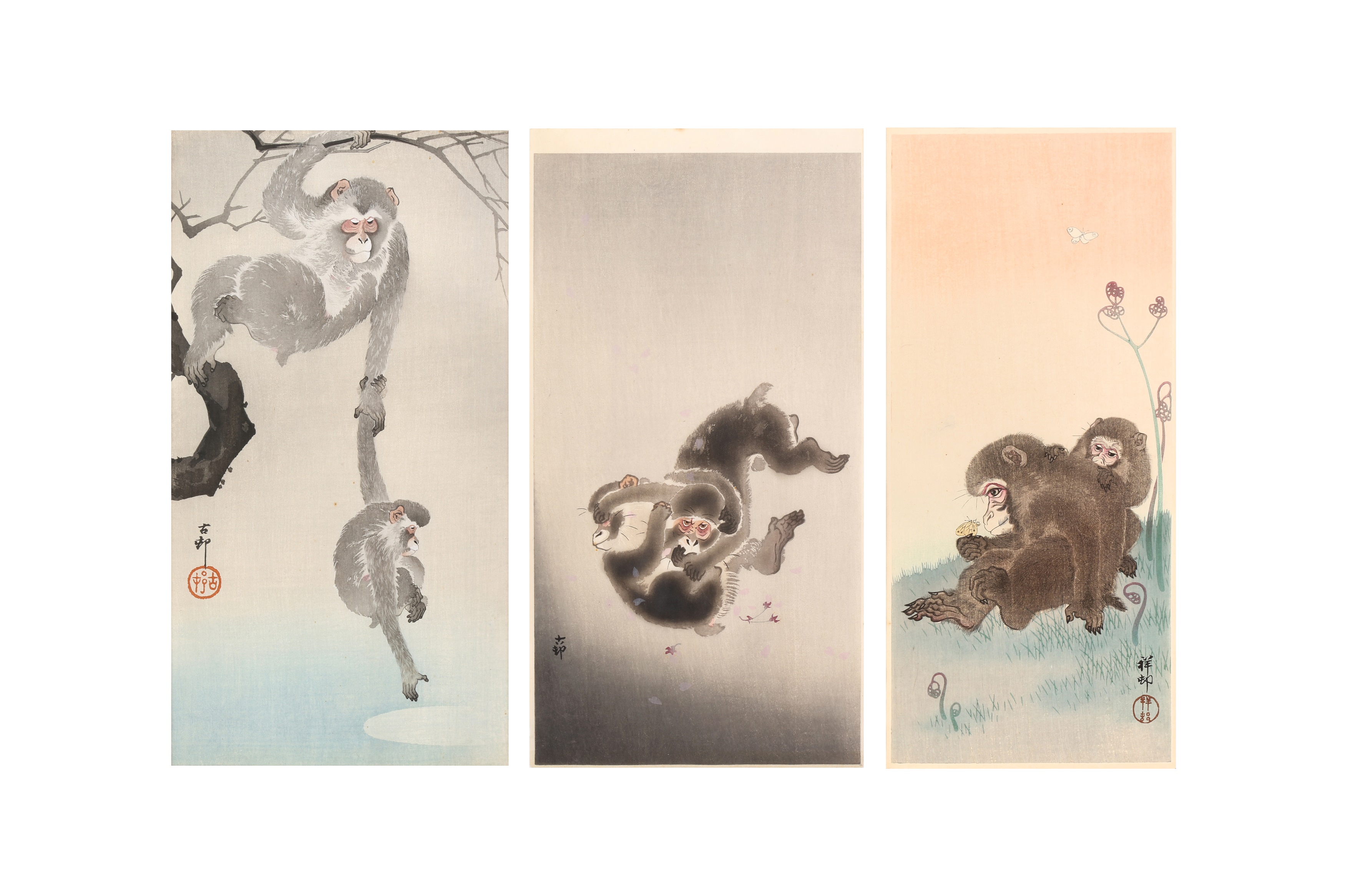 OHARA KOSON (1877 – 1945) Three Japanese woodblock prints of monkeys