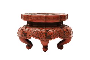 A JAPANESE CINNABAR LACQUER INCENSE BURNER STAND