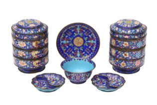 A GROUP OF CHINESE CANTON ENAMEL WARES 清十九世紀 廣東銅胎畫琺瑯纏枝蓮紋雜項