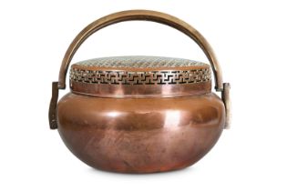 A LARGE CHINESE COPPER ALLOY HANDWARMER AND COVER 清 銅手爐連蓋 陰刻《永茂齋製》篆書款