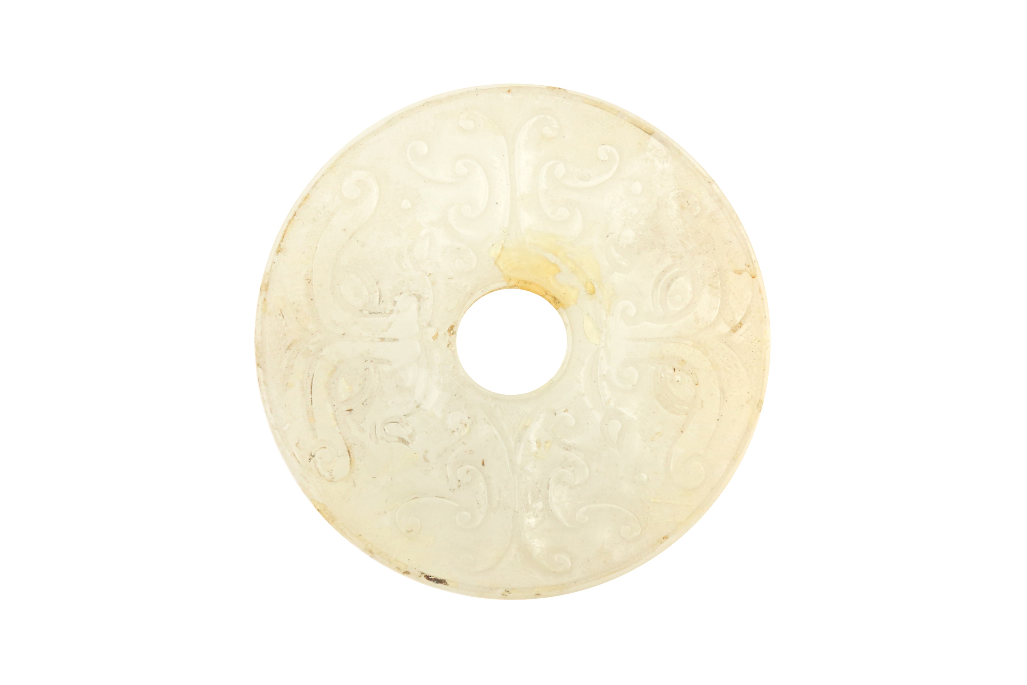 A CHINESE PALE-CELADON JADE ARCHAISTIC DISC, BI 清十八或十九世紀 青白玉壁