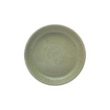 A CHINESE LONGQUAN CELADON-GLAZED DISH 明 龍泉窯青釉花卉紋盤