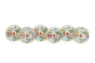A SET OF SIX CHINESE EXPORT ARMORIAL DISHES, BEARING THE ARMS OF WIGHT OR BRADLEY 嘉慶 十九世紀 外銷彩繪威特或布萊德
