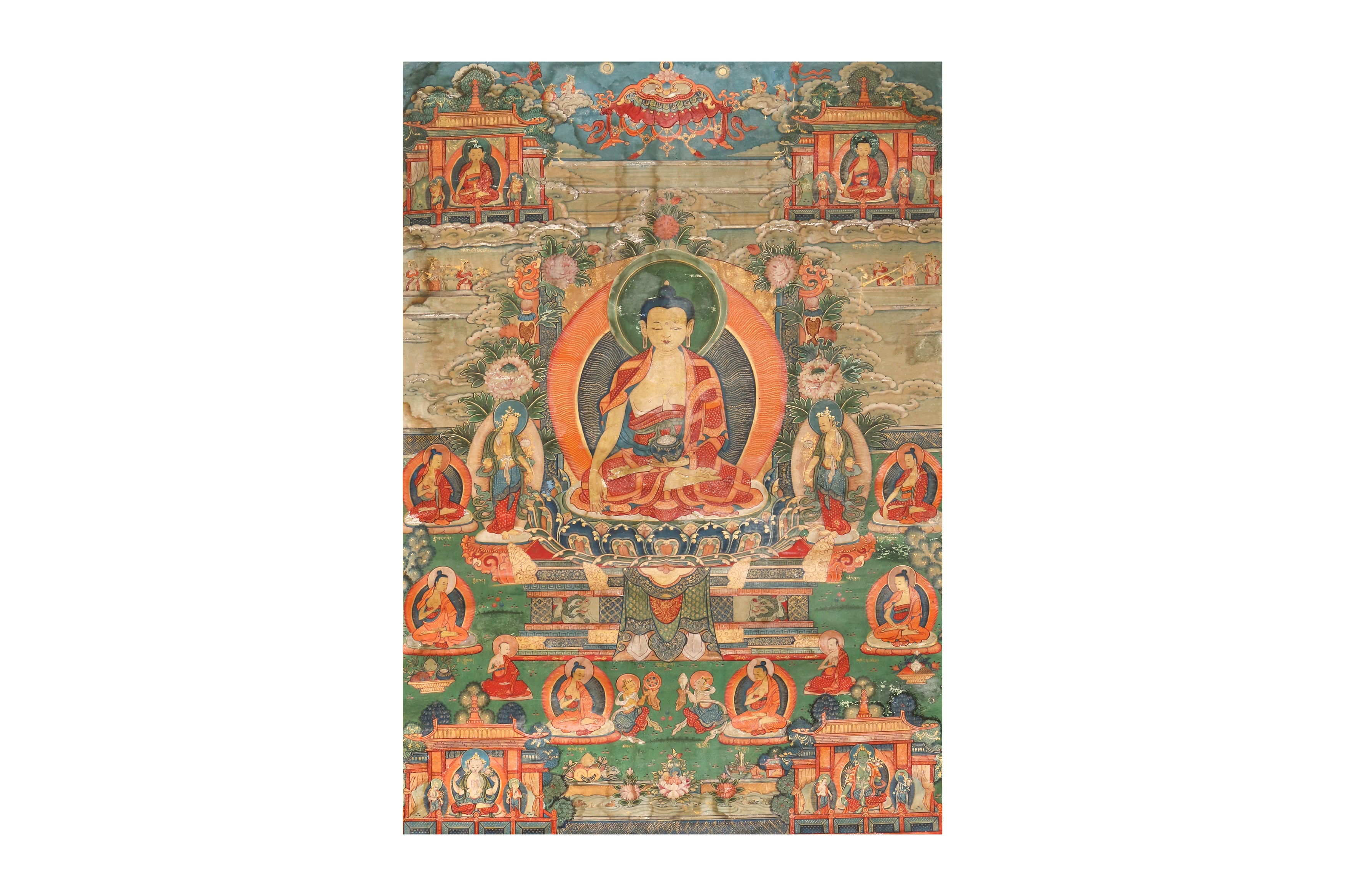 A TIBETAN PAINTED THANGKA OF BUDDHA SHAKYAMUNI 十八世紀 藏傳釋迦牟尼佛像唐卡