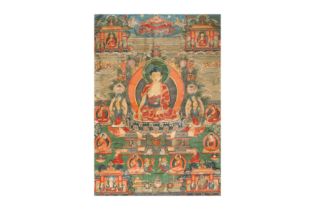 A TIBETAN PAINTED THANGKA OF BUDDHA SHAKYAMUNI 十八世紀 藏傳釋迦牟尼佛像唐卡