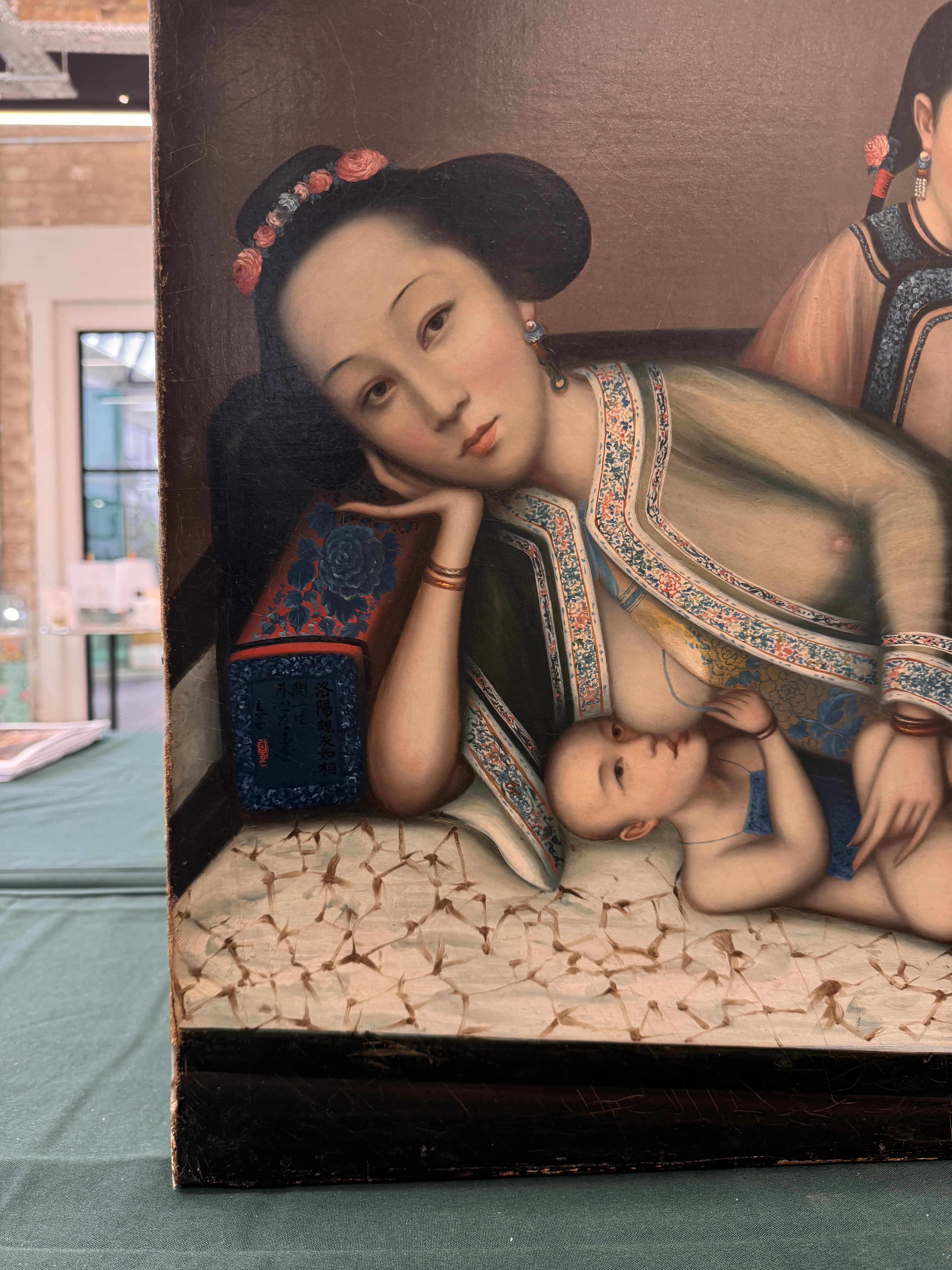 A RARE CHINESE EXPORT 'NURSING MOTHER WITH INFANT AND ATTENDANT' PAINTING, UNKNOWN ARTIST Nursing mo - Image 31 of 42