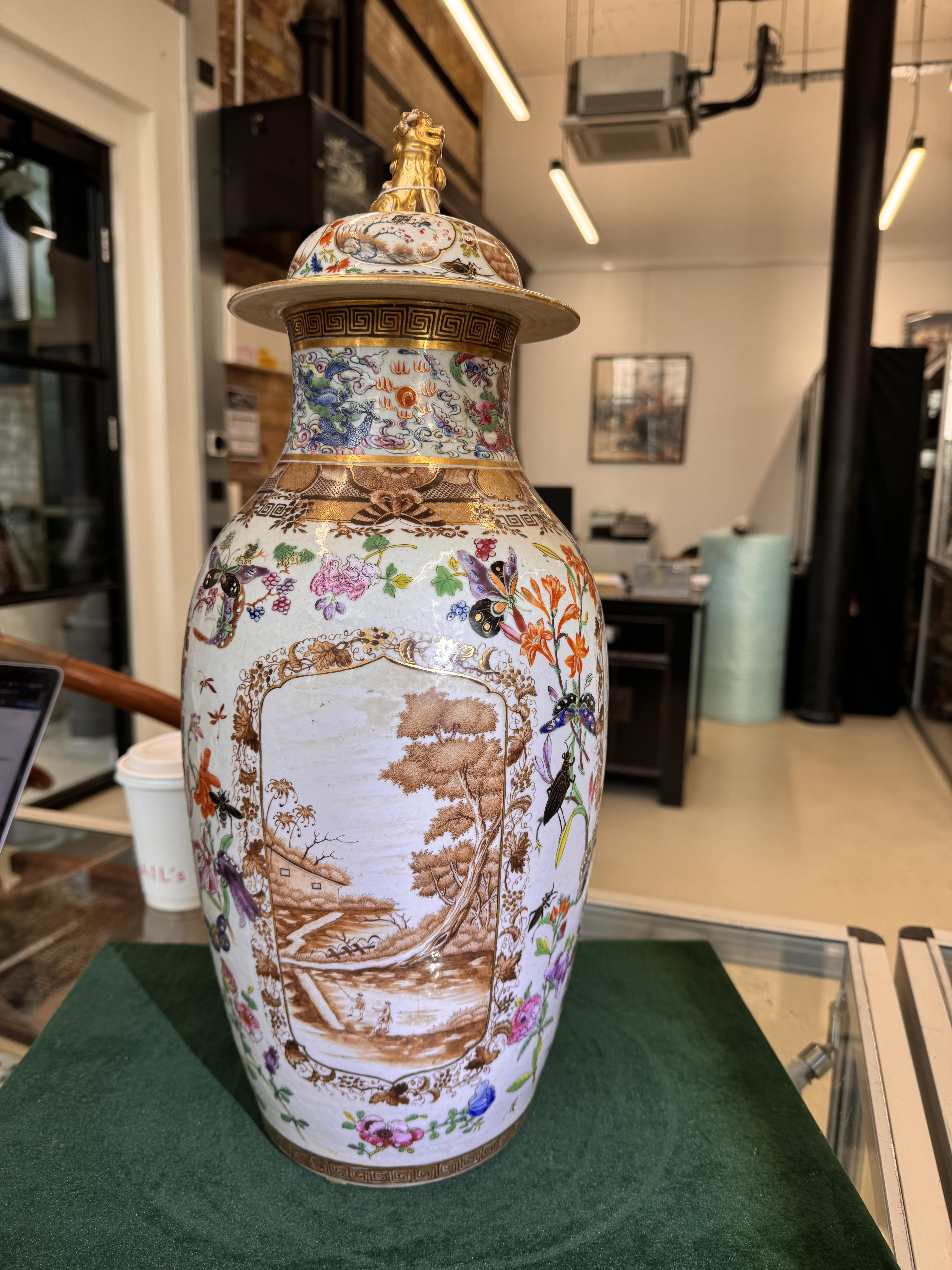 A FINE CHINESE EXPORT FAMILLE-ROSE, SEPIA AND GILT-DECORATED 'EUROPEAN SUBJECT' VASE AND COVER 清乾隆 外 - Image 20 of 26