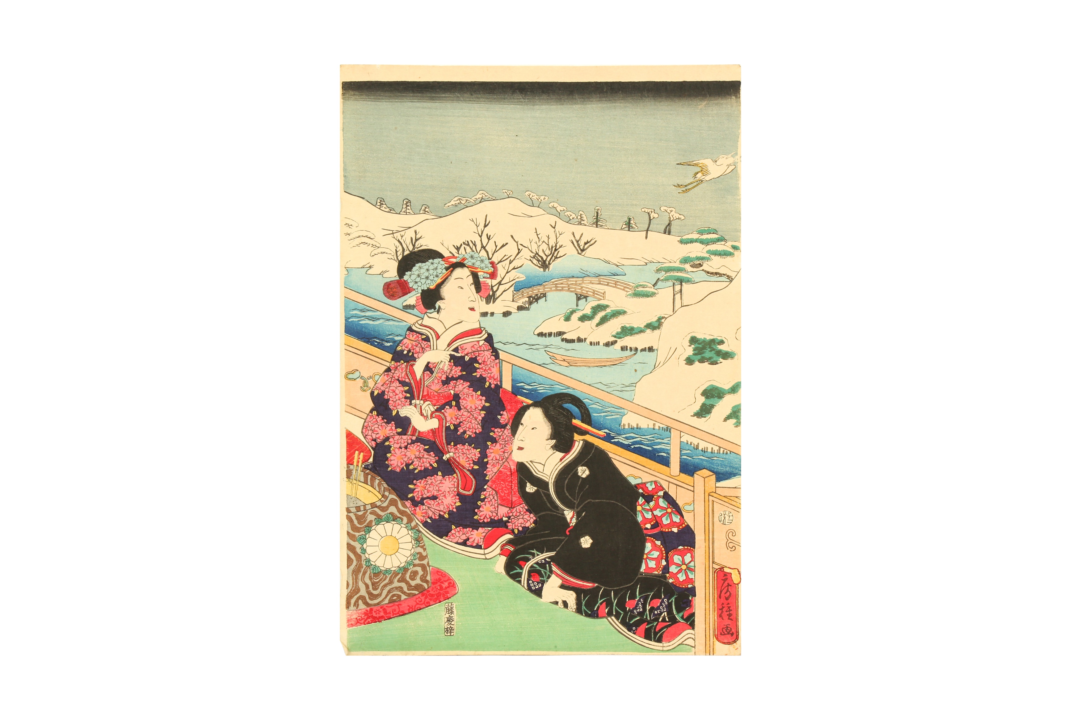 A GROUP OF FIVE JAPANESE WOODBLOCK PRINTS - Image 5 of 8