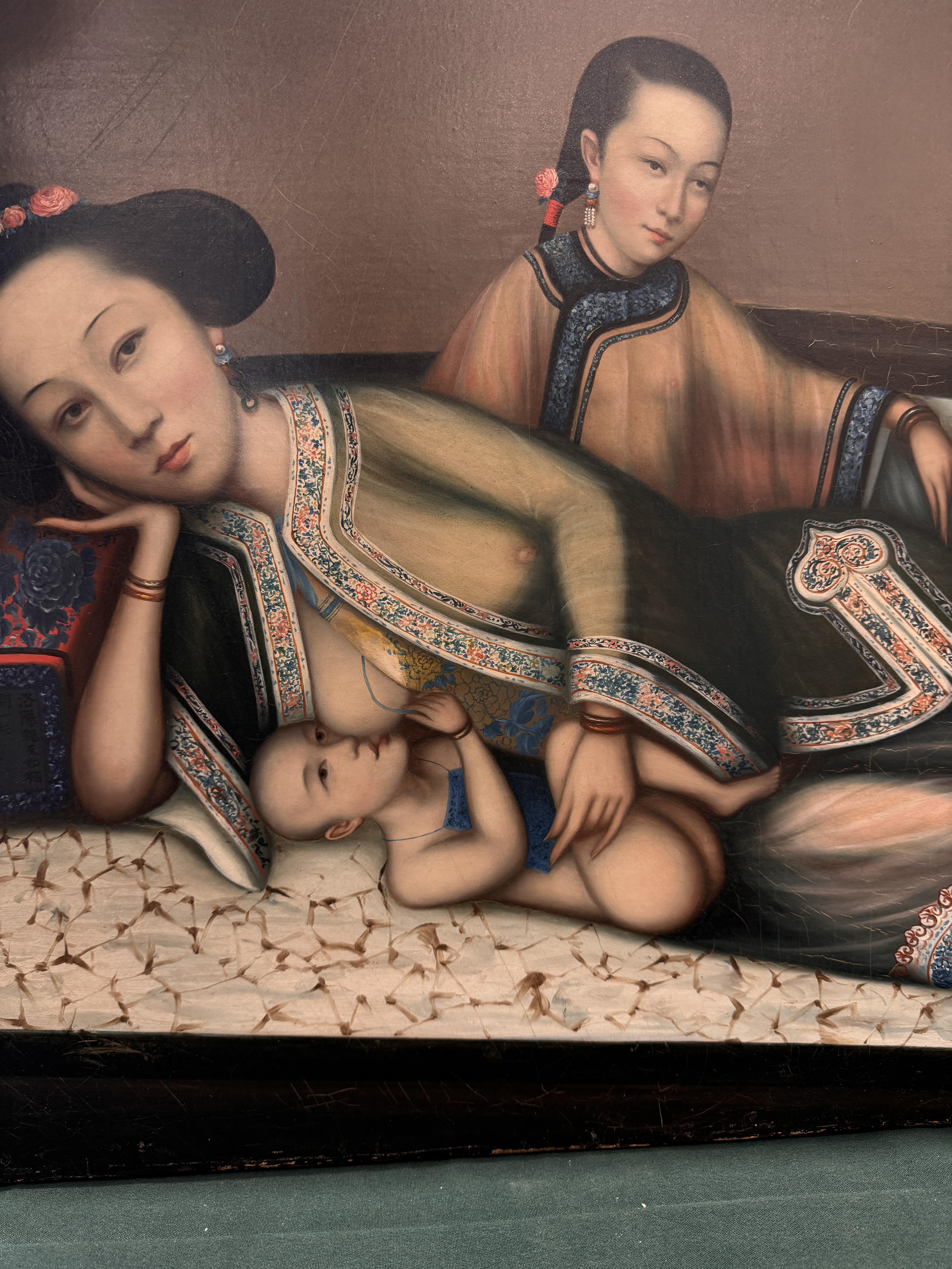 A RARE CHINESE EXPORT 'NURSING MOTHER WITH INFANT AND ATTENDANT' PAINTING, UNKNOWN ARTIST Nursing mo - Image 39 of 42