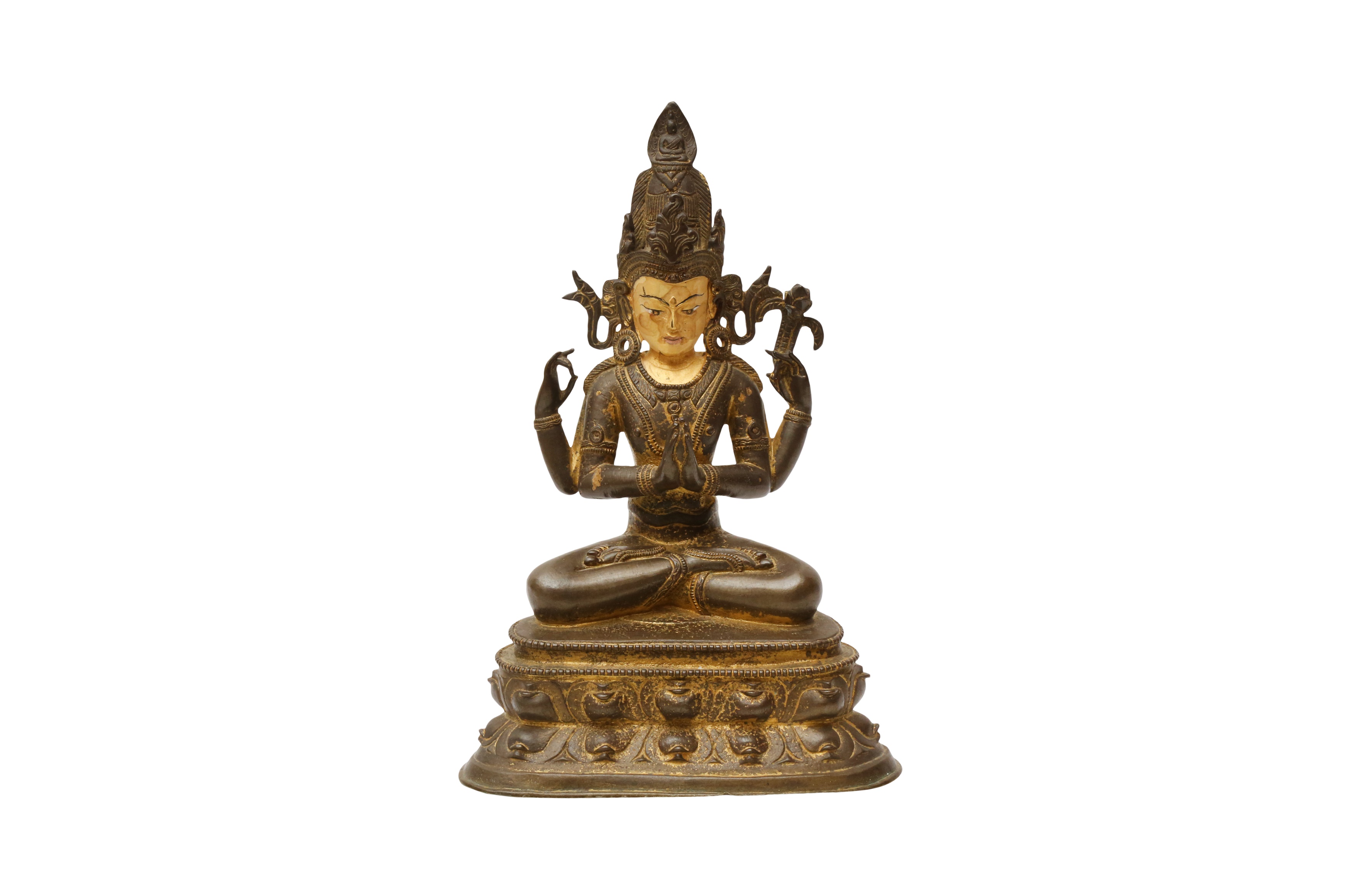 A TIBETAN GILT-BRONZE FIGURE OF SADAKSARI 十四世紀 銅鎏金觀音坐像