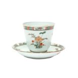 A CHINESE FAMILLE-VERTE CUP AND SAUCER 清康熙 五彩花鳥圖盃連盤