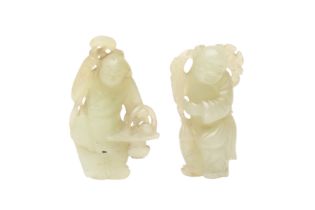 TWO CHINESE CELADON JADE CARVINGS 清十八或十九世紀 青玉童子擺件一組兩件