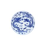 A CHINESE BLUE AND WHITE 'DRAGONS' DISH 二十世紀 雙龍戲珠圖紋盤
