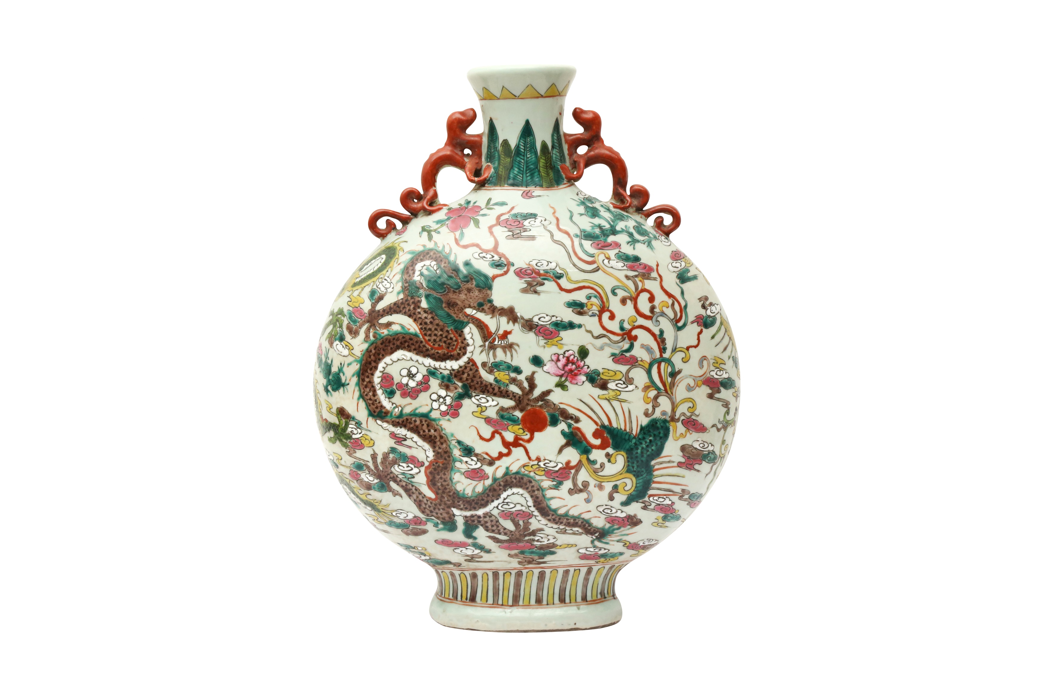 A CHINESE FAMILLE-ROSE 'DRAGON AND PHOENIX' MOONFLASK VASE 二十世紀 粉彩龍鳳呈祥紋抱月瓶 - Image 2 of 9