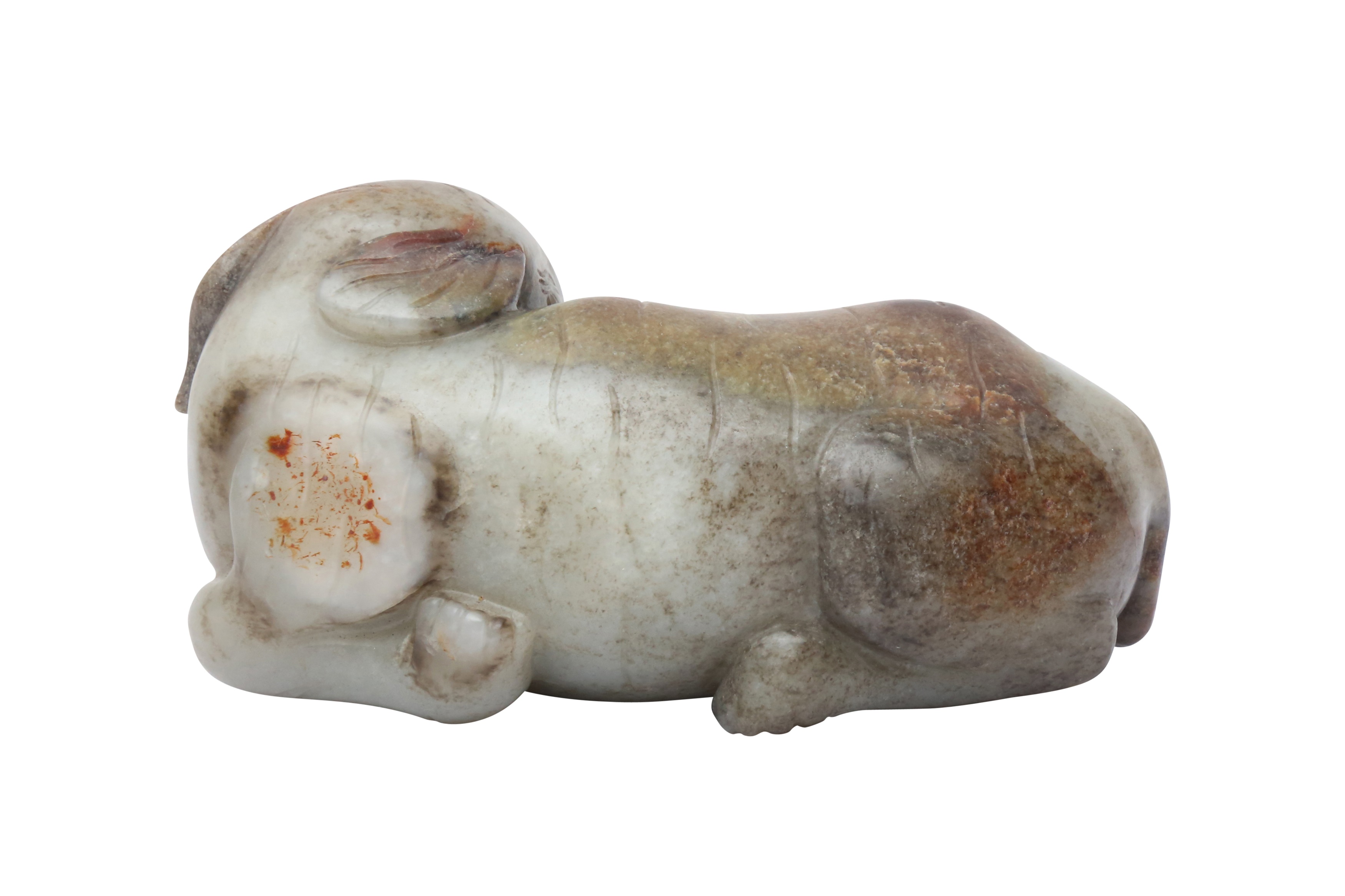 A CHINESE PALE-CELADON AND RUSSET JADE 'ELEPHANT' CARVING 清 青白玉雕象 - Image 2 of 16