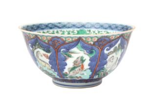 A CHINESE WUCAI 'ANIMALS' BOWL 民國時期 五彩瑞獸紋盌 《大清萬曆年製》款