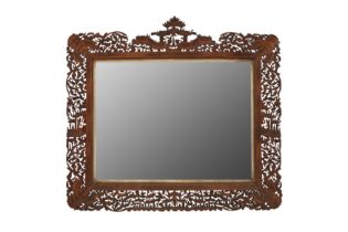 A CHINESE EXPORT CARVED AND PIERCED SANDALWOOD FRAME AND MIRROR 十九世紀 雕刻檀木框鏡子