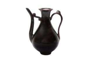 A CHINESE MONOCHROME AUBERGINE-GLAZED EWER 茄皮紫釉執壺 《大明成化年製》款