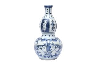 A CHINESE MING-STYLE BLUE AND WHITE DOUBLE GOURD VASE 二十世紀 明式青花葫蘆瓶