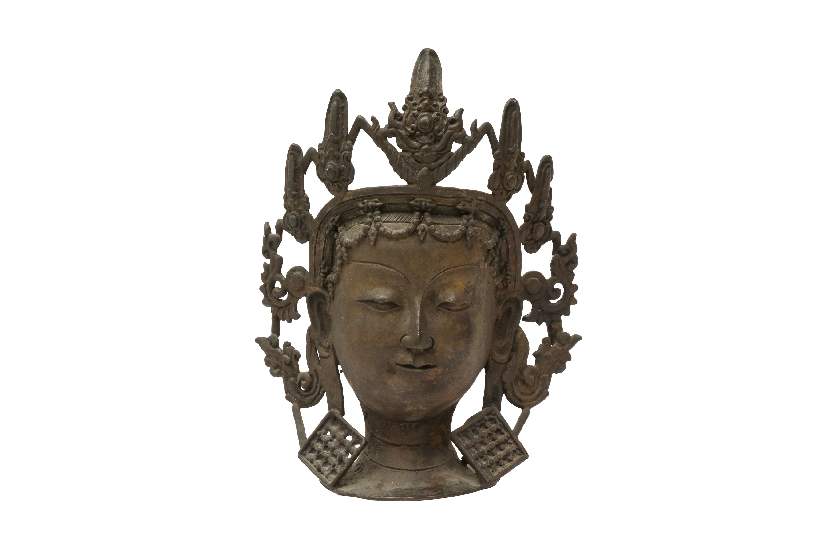 A TIBETAN BRONZE HEAD OF TARA 十九世紀 銅多羅觀音頭像