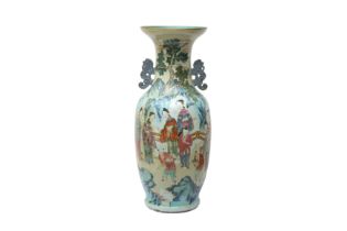 A LARGE CHINESE FAMILLE-ROSE 'FIGURATIVE' VASE 清十九世紀 粉彩人物故事圖紋雙螭龍耳瓶