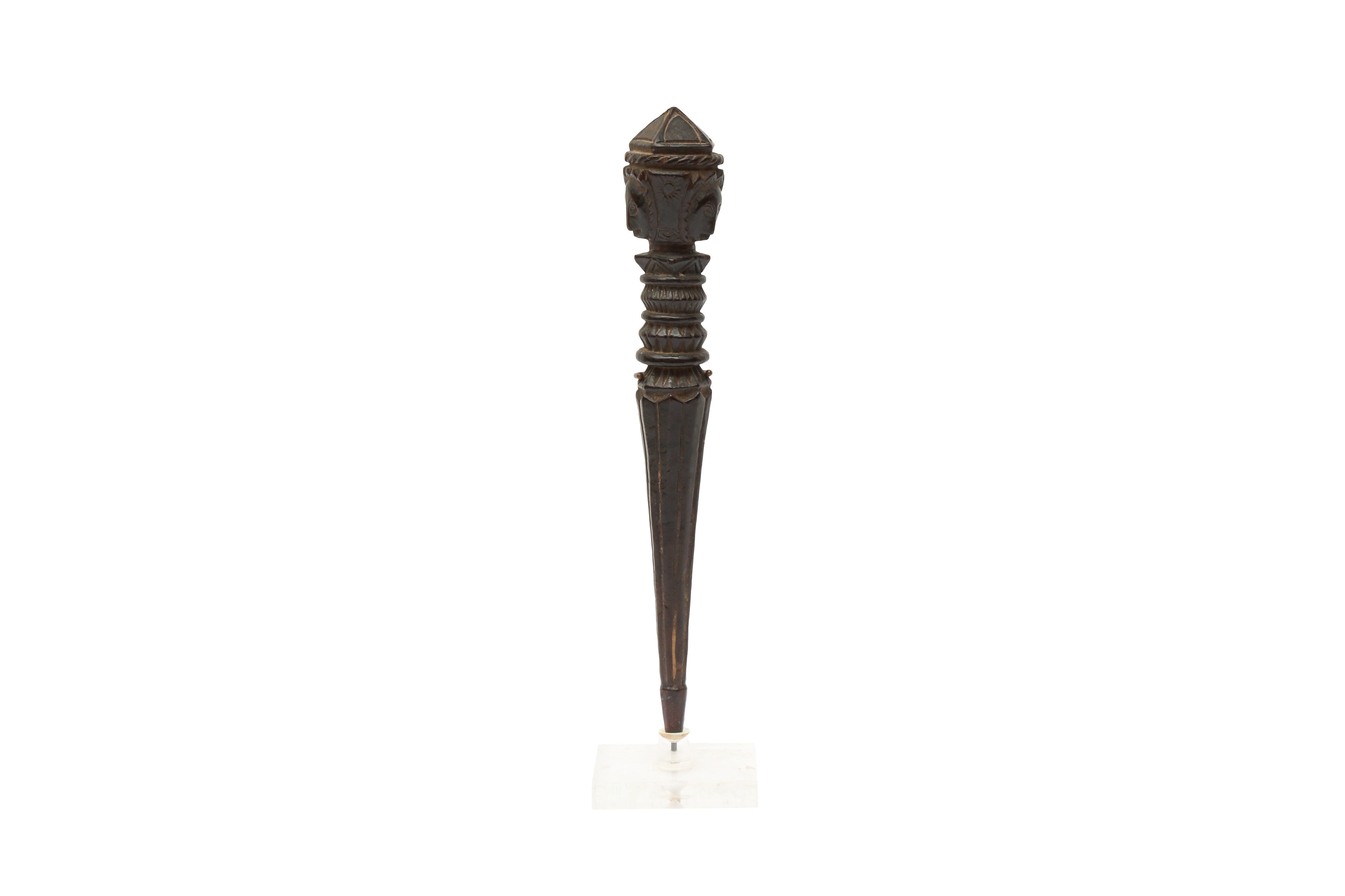 A NEPALESE CARVED WOOD RITUAL PHURBU DAGGER