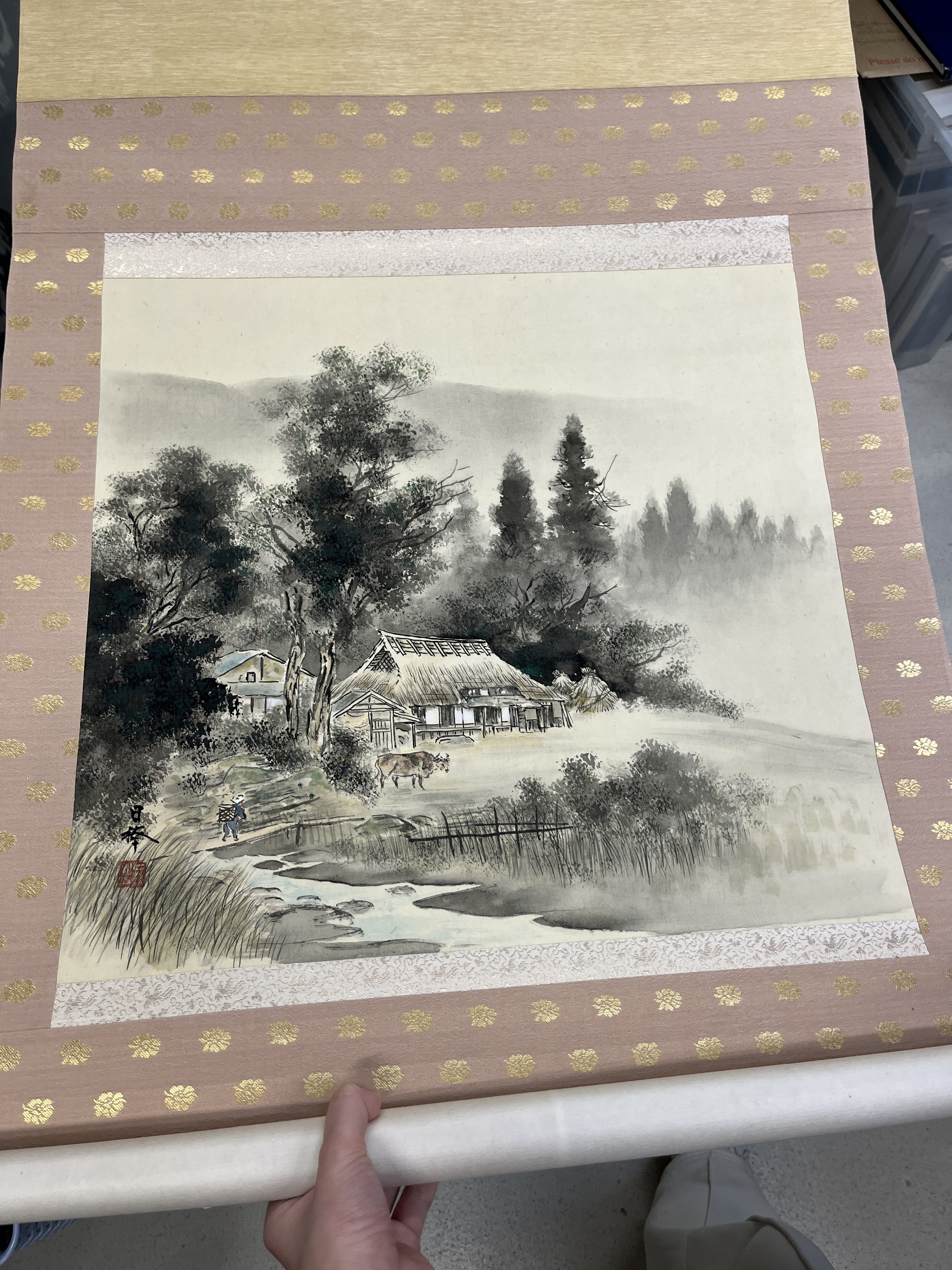 THREE JAPANESE LANDSCAPE SCROLL PAINTINGS AND A CALLIGRAPHY - Image 13 of 15